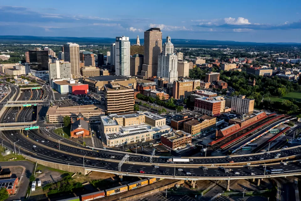Aerial view of downtown Hartford, Connecticut.